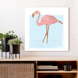 Obraz na płótnie Różowy flaming stojący w wodzie - rysunek