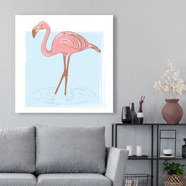 Obraz na płótnie Różowy flaming stojący w wodzie - rysunek
