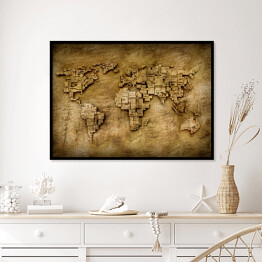 Plakat w ramie Mapa świata z czworokątów z efektem 3D