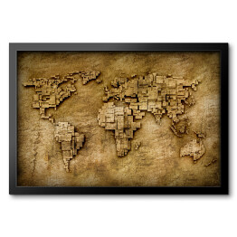 Obraz w ramie Mapa świata z czworokątów z efektem 3D