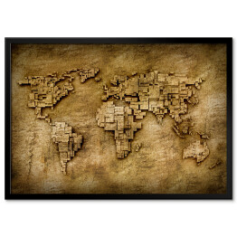 Plakat w ramie Mapa świata z czworokątów z efektem 3D