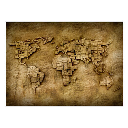 Plakat samoprzylepny Mapa świata z czworokątów z efektem 3D