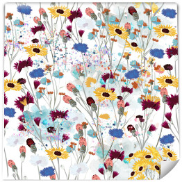 Tapeta samoprzylepna w rolce Polne kolorowe kwiaty na pastelowym akwarelowym tle