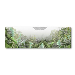 Obraz na płótnie Malowane akwarelowe liście tropikalne na tle ściany imitującej cegłę