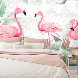 Fototapeta flamingi w tropikalnych strumieniach z teksturowanym tłem, fototapeta