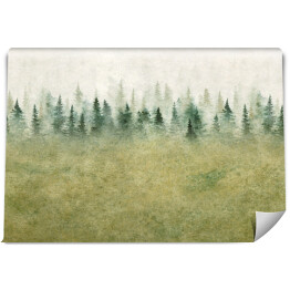 Fototapeta winylowa zmywalna spójny wzór z mglistym lasem świerkowym. Malarstwo akwarelowe