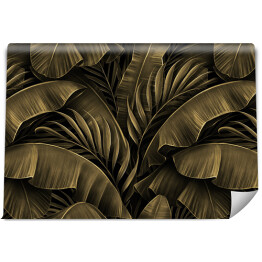 Fototapeta Tropikalne egzotyczne bezszwowe wzór. Grunge złote liście bananowca, palma. Ręcznie rysowane ciemne vintage ilustracja 3D. Natura abstrakcyjny projekt tła. Dobry dla luksusowych tapet, tkaniny, drukowanie tkanin.
