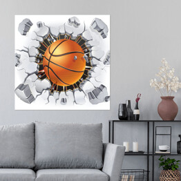 Plakat samoprzylepny Piłka do koszykówki przebijająca mur