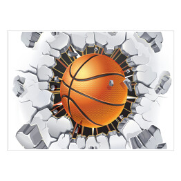 Plakat Piłka do koszykówki przebijająca mur