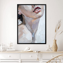 Obraz w ramie Różowe usta. Portret kobiety - malarstwo olejne