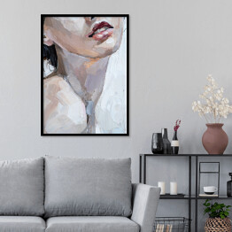Plakat w ramie Różowe usta. Portret kobiety - malarstwo olejne