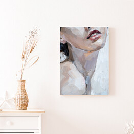 Obraz klasyczny Różowe usta. Portret kobiety - malarstwo olejne
