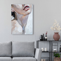 Obraz klasyczny Różowe usta. Portret kobiety - malarstwo olejne