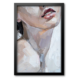 Obraz w ramie Różowe usta. Portret kobiety - malarstwo olejne