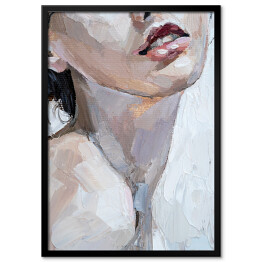 Różowe usta. Portret kobiety - malarstwo olejne