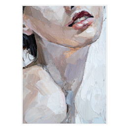 Plakat Różowe usta. Portret kobiety - malarstwo olejne