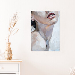 Różowe usta. Portret kobiety - malarstwo olejne