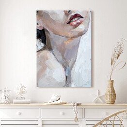 Obraz na płótnie Różowe usta. Portret kobiety - malarstwo olejne