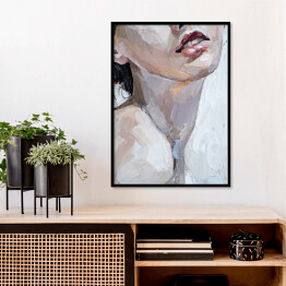 Plakat w ramie Różowe usta. Portret kobiety - malarstwo olejne