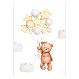 Plakat samoprzylepny Miś z balonikami wśród chmur