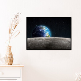 Plakat w ramie Ziemia widziana z Księżyca na ciemnym tle