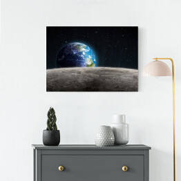 Obraz na płótnie Ziemia widziana z Księżyca na ciemnym tle
