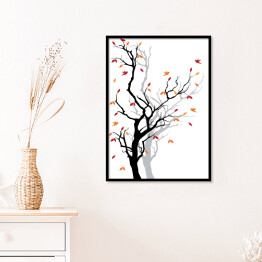 Plakat w ramie Jesienne drzewo ze spadającymi liśćmi