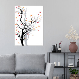 Plakat samoprzylepny Jesienne drzewo ze spadającymi liśćmi