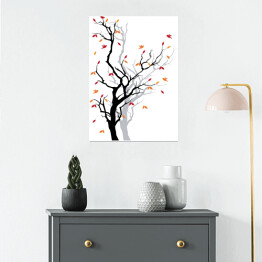 Plakat samoprzylepny Jesienne drzewo ze spadającymi liśćmi