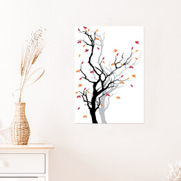 Plakat Jesienne drzewo ze spadającymi liśćmi