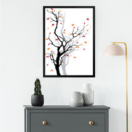 Obraz w ramie Jesienne drzewo ze spadającymi liśćmi