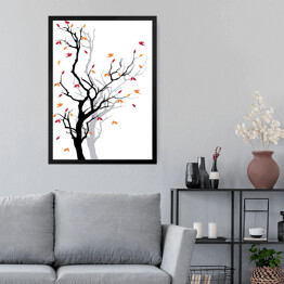 Obraz w ramie Jesienne drzewo ze spadającymi liśćmi