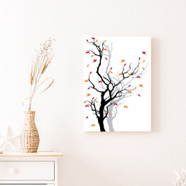 Obraz na płótnie Jesienne drzewo ze spadającymi liśćmi
