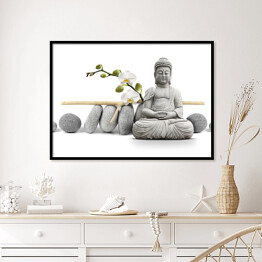 Plakat w ramie Budda na białym tle - ilustracja