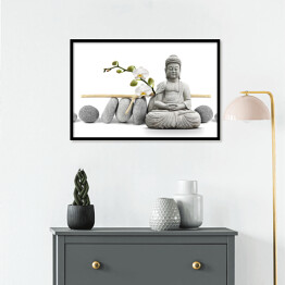 Plakat w ramie Budda na białym tle - ilustracja