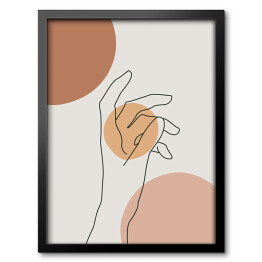 Minimalistyczny rysunek dłoni z geometryczną kompozycją w tle 