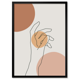 Minimalistyczny rysunek dłoni z geometryczną kompozycją w tle 
