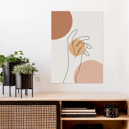 Plakat Minimalistyczny rysunek dłoni z geometryczną kompozycją w tle 