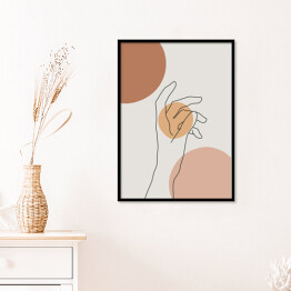 Plakat w ramie Minimalistyczny rysunek dłoni z geometryczną kompozycją w tle 