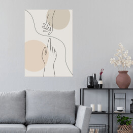 Plakat samoprzylepny Dłonie z pastelową kompozycją geometryczną w tle - minimalistyczna ilustracja