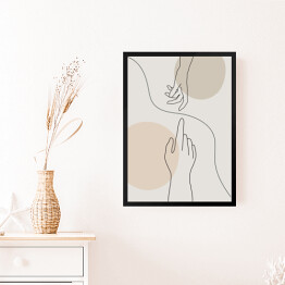 Obraz w ramie Dłonie z pastelową kompozycją geometryczną w tle - minimalistyczna ilustracja