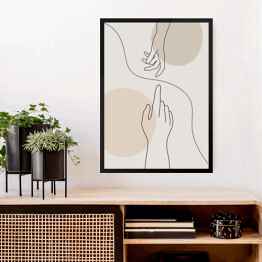 Obraz w ramie Dłonie z pastelową kompozycją geometryczną w tle - minimalistyczna ilustracja