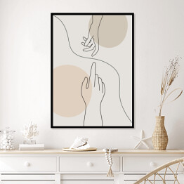 Plakat w ramie Dłonie z pastelową kompozycją geometryczną w tle - minimalistyczna ilustracja