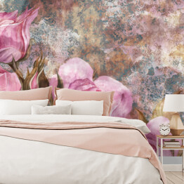 Fototapeta samoprzylepna rysowane róże sztuki na teksturowanym tle, fototapeta na ścianie w dowolnym wnętrzu domu lub pokoju