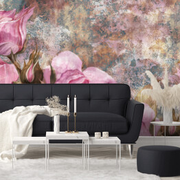 Fototapeta winylowa zmywalna rysowane róże sztuki na teksturowanym tle, fototapeta na ścianie w dowolnym wnętrzu domu lub pokoju