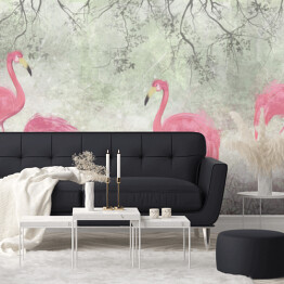 Fototapeta urocze egzotyczne flamingi, tropikalny wzór fototapety w pokoju, tło teksturowe