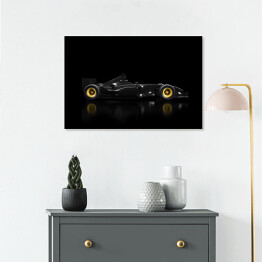 Plakat w ramie Ciemny samochód Formuły 1 na czarnym tle