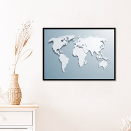Plakat w ramie Mapa 3d błękitno biała