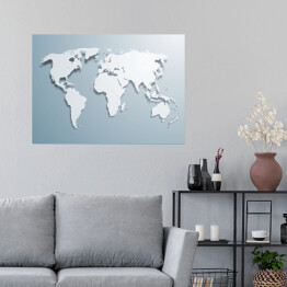 Plakat Mapa 3d błękitno biała