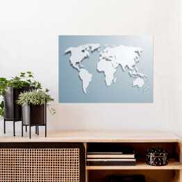 Plakat samoprzylepny Mapa 3d błękitno biała